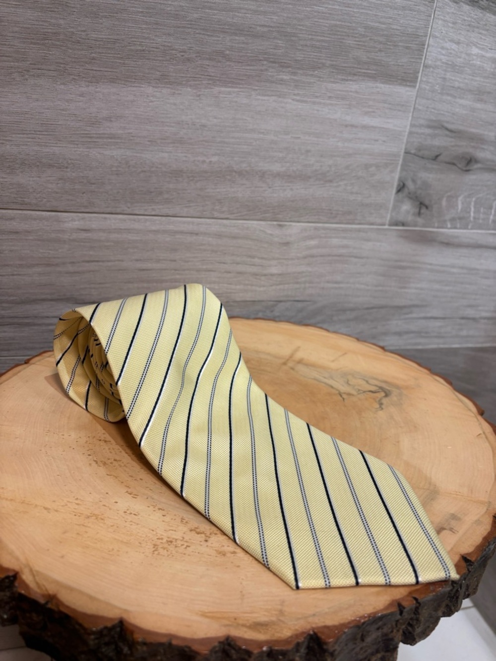 Hermes Yellow and Blue Silk Striped tie